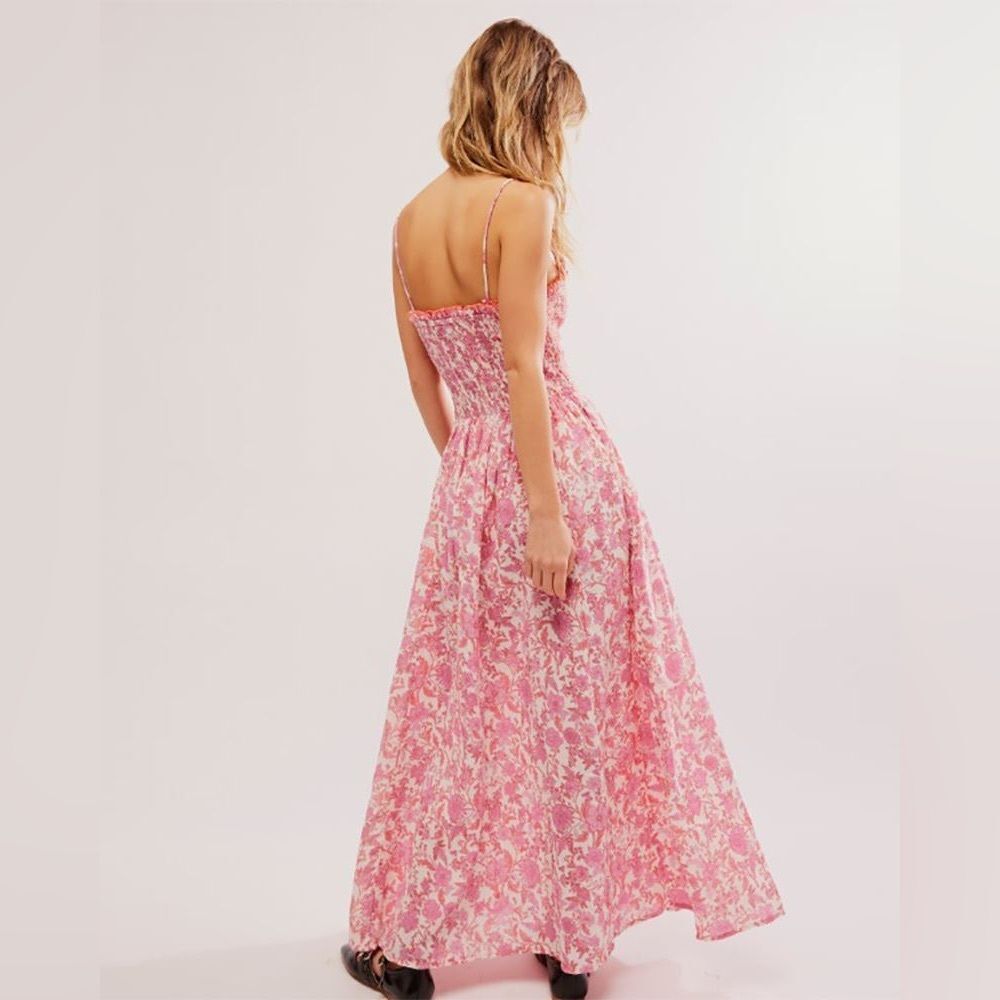 Free People Sweet Nothings Midi Dress Pink Combo, size large - Picture 3 of 10